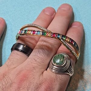 Costume Bracelet Rainbow CZ Gold‎ Tone Y2K Bangle Color Stones Alt Snap Bracelet